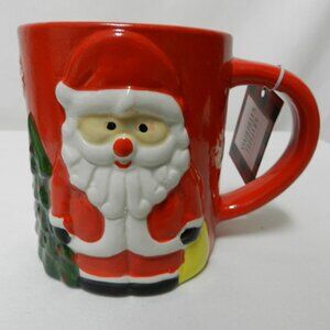 Grateful Gatherings 3-D Santa w/ Tree Christmas Holiday large mug cup NEW NWT